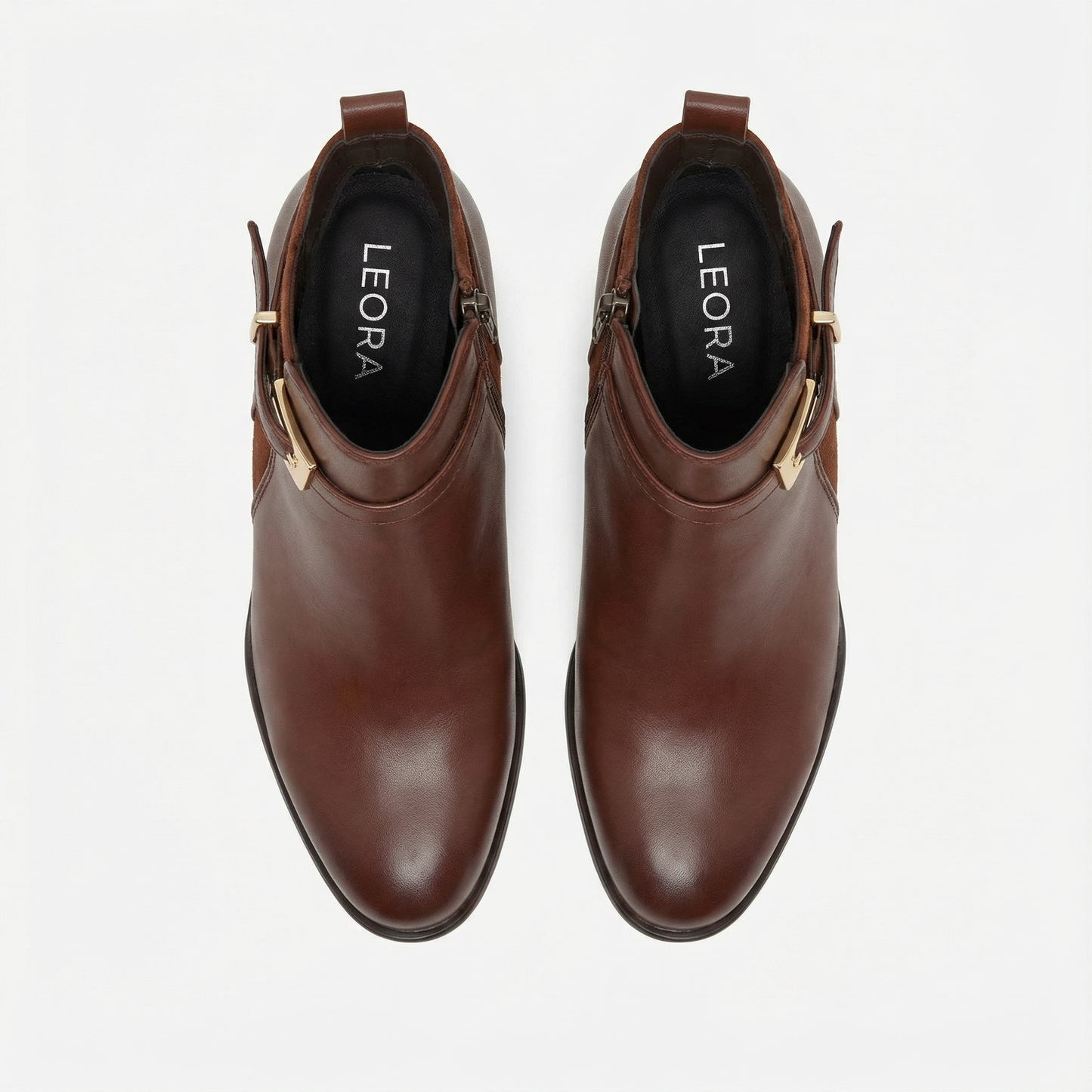 LÉORA Clara — Bottines en cuir à talon or