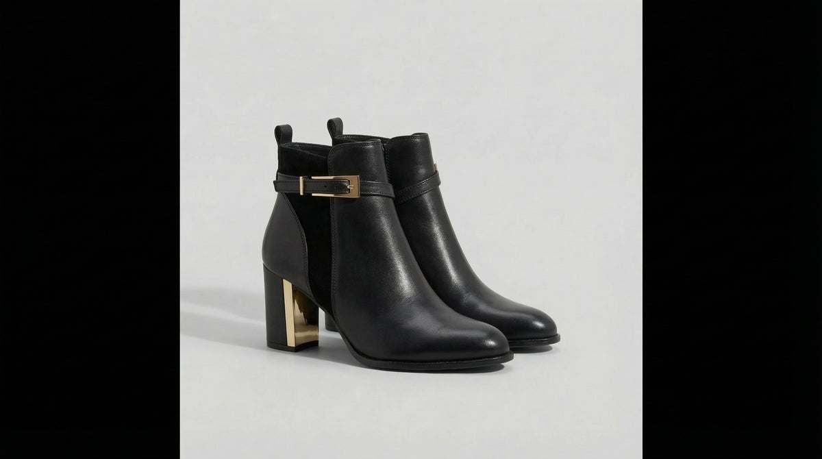 LÉORA Clara — Bottines en cuir à talon or