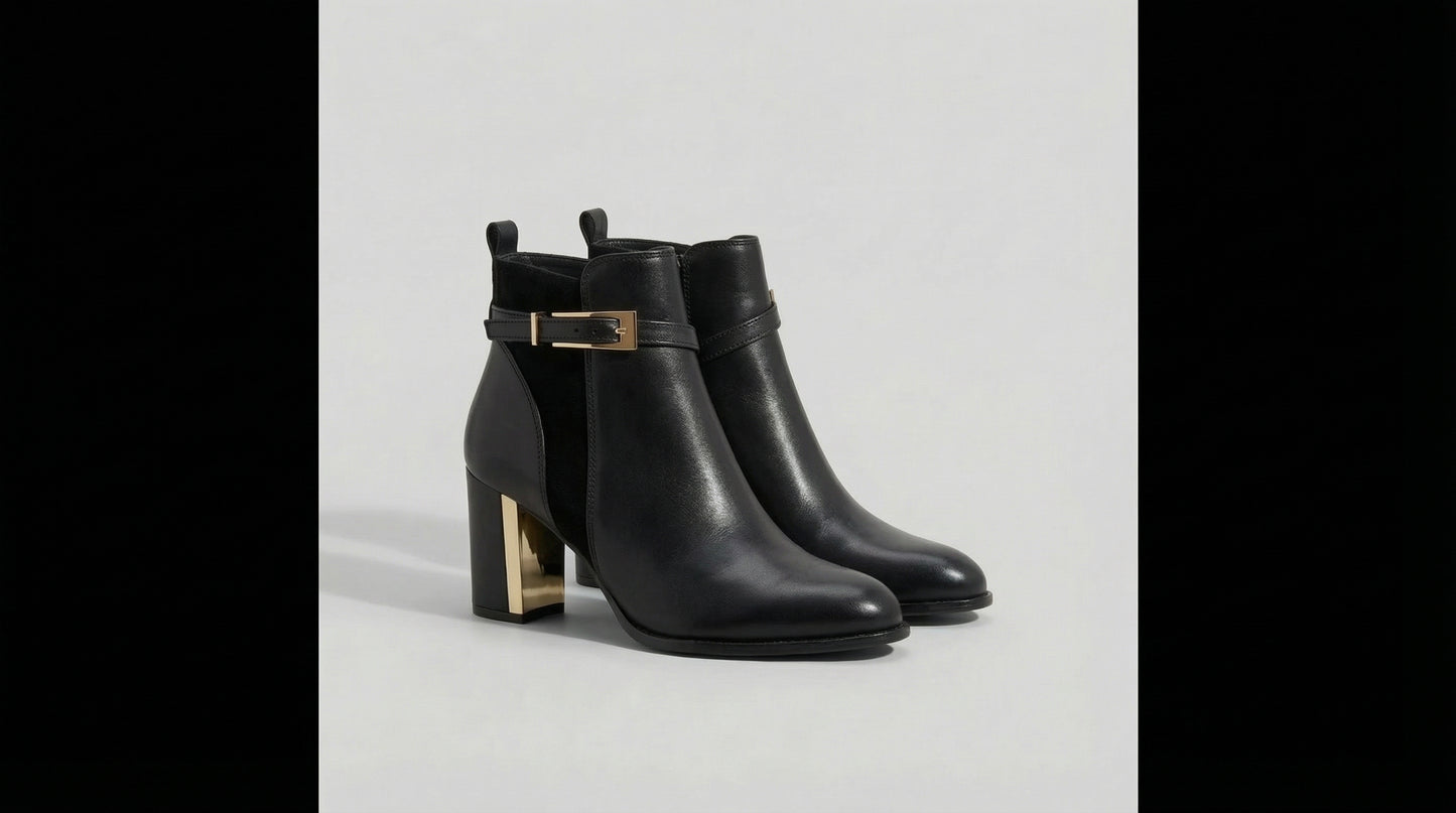 LÉORA Clara — Bottines en cuir à talon or
