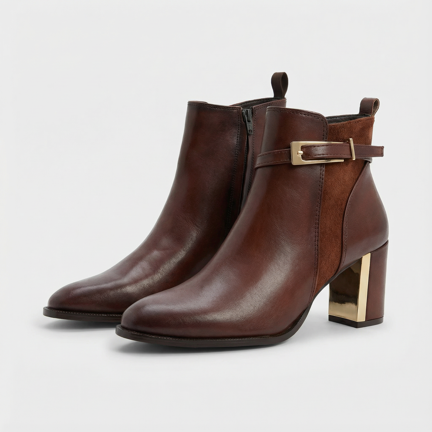 LÉORA Clara — Bottines en cuir à talon or