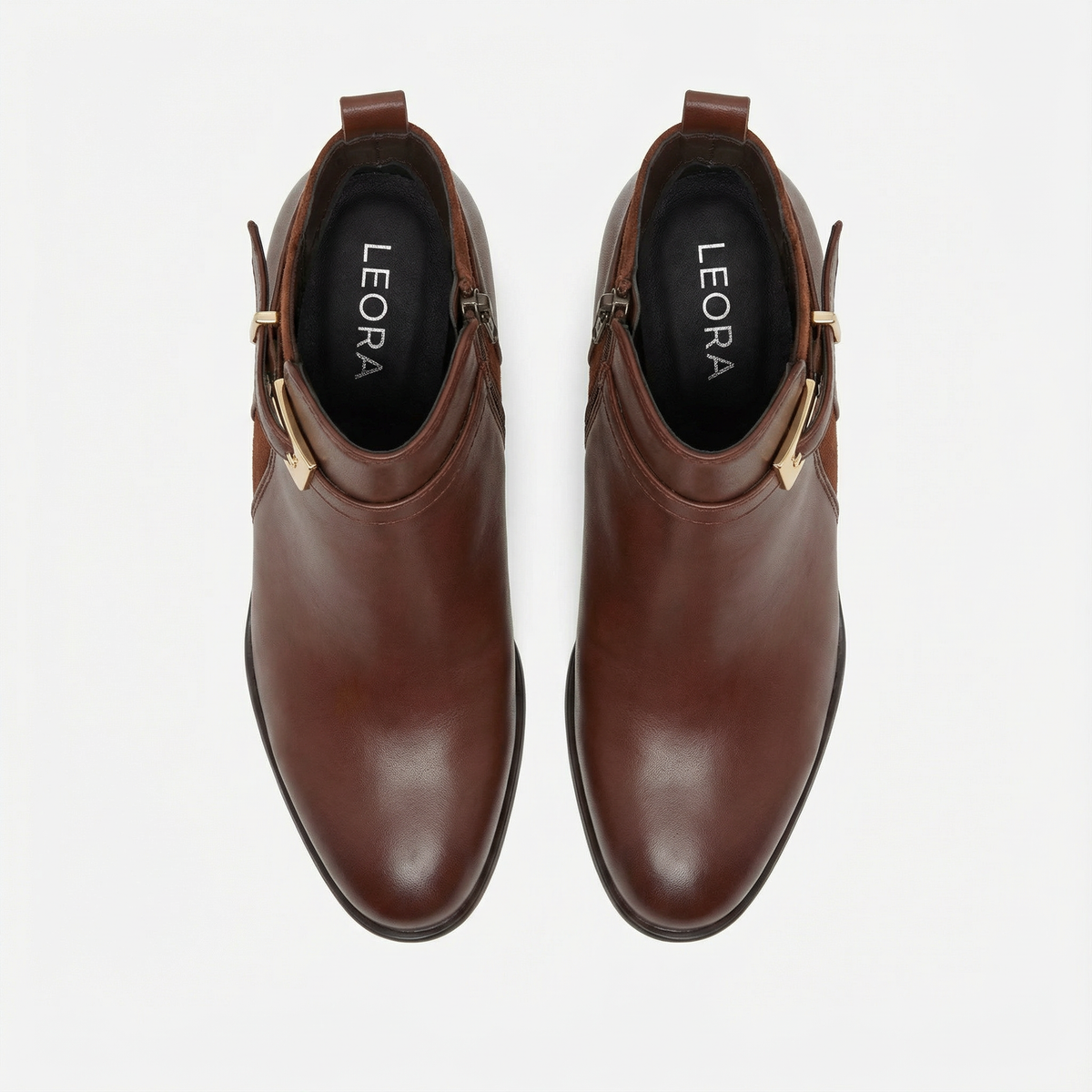 LÉORA Clara — Bottines en cuir à talon or