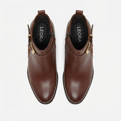 LÉORA Clara — Bottines en cuir à talon or